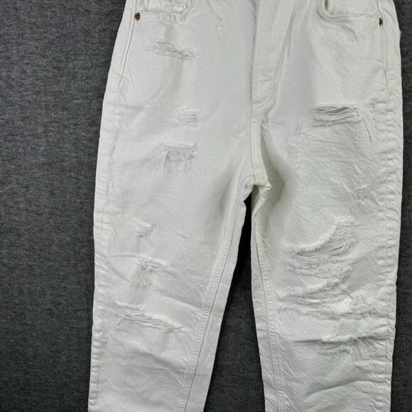 Zara "The Pepper Mom" Womens White Distressed High-Waisted Jeans Size 0 Casual - Picture 5 of 7